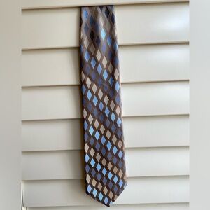 Blue gray tan diamond neck tie